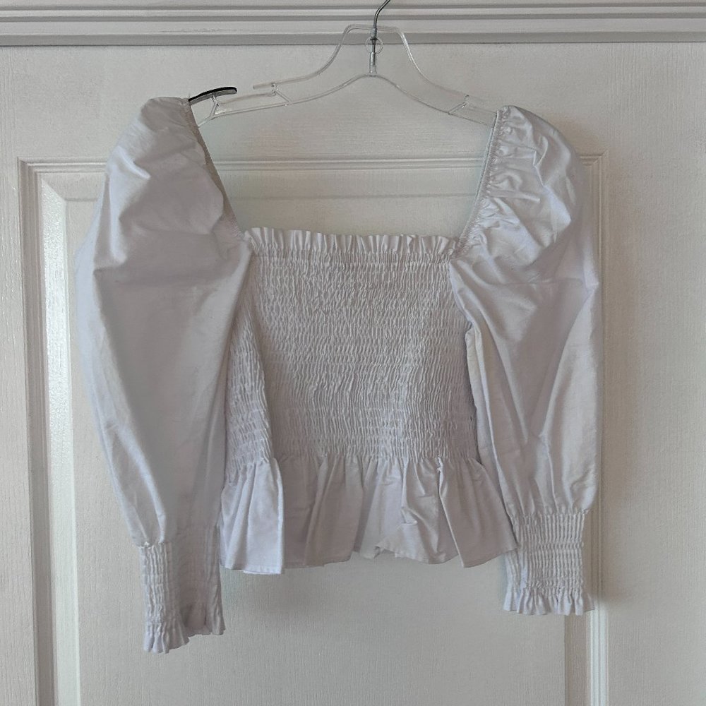 Zara White Square Neck Cropped Blouse